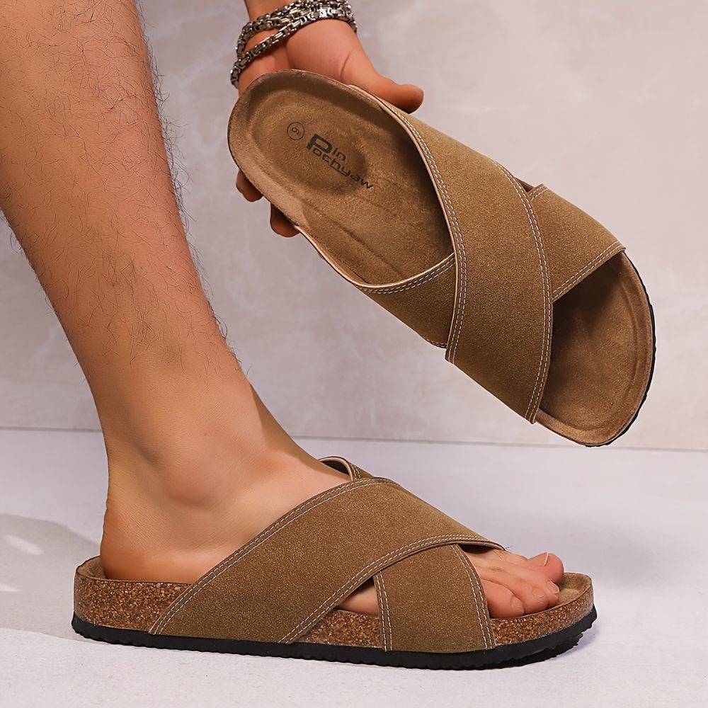 Men crossover strap slip on slippers