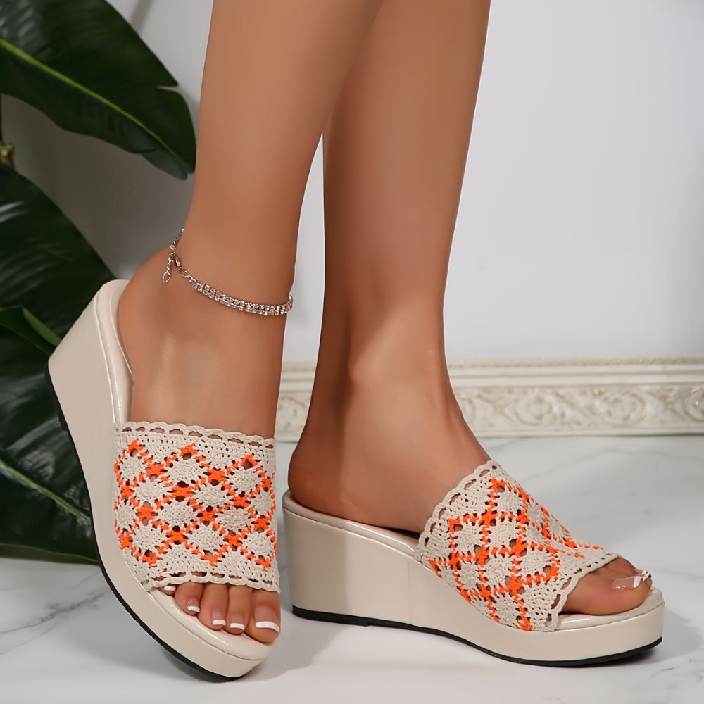 Women's Platform Sandals with Crochet Design