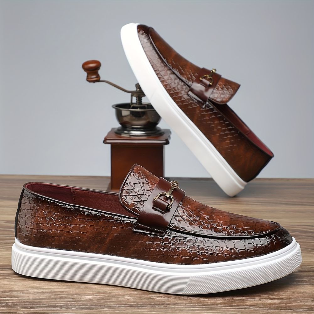 Men slip on buckle detail casual loafers