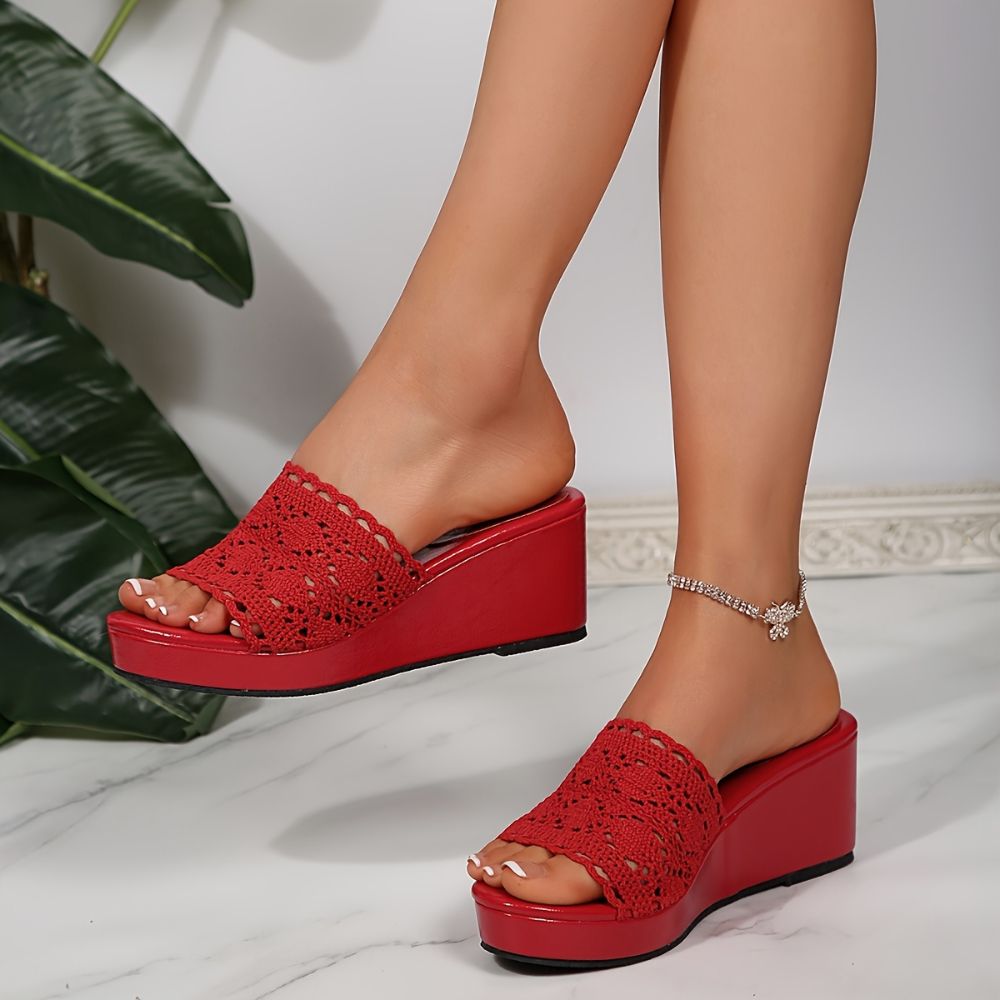 Women's Platform Sandals with Crochet Design