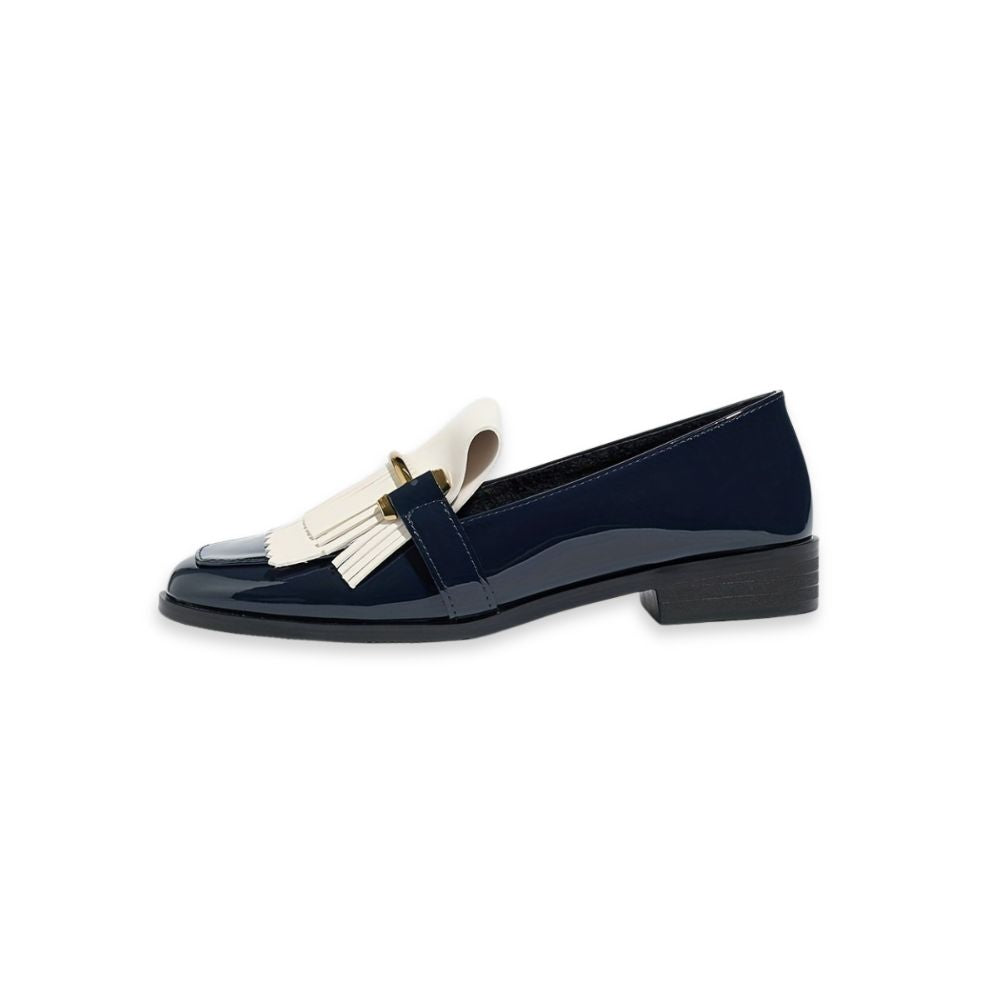 Women's square-toe color-block loafers with tassels
