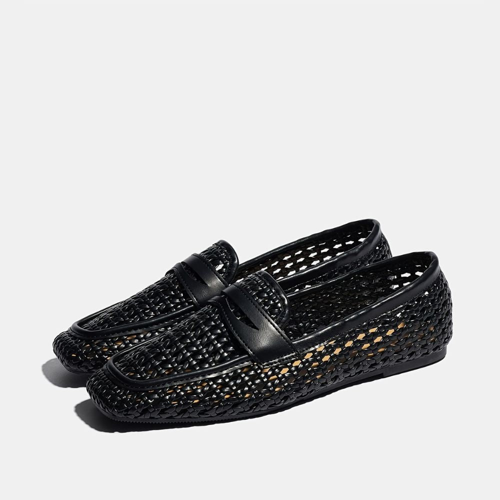 Women's breathable woven loafers with square toe