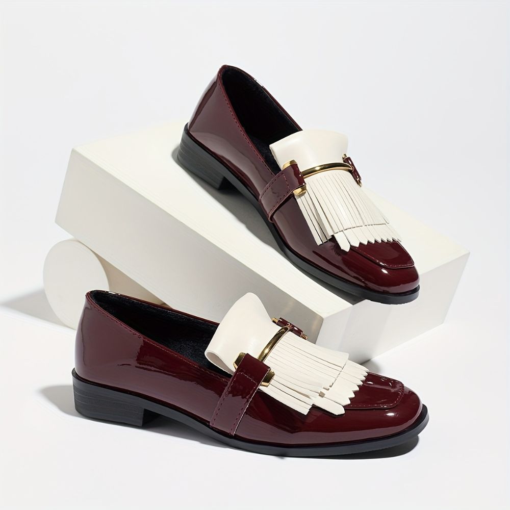 Women's square-toe color-block loafers with tassels