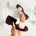Women's square-toe color-block loafers with tassels
