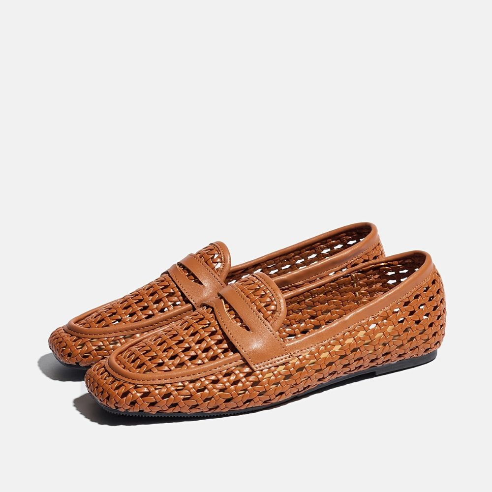 Women's breathable woven loafers with square toe