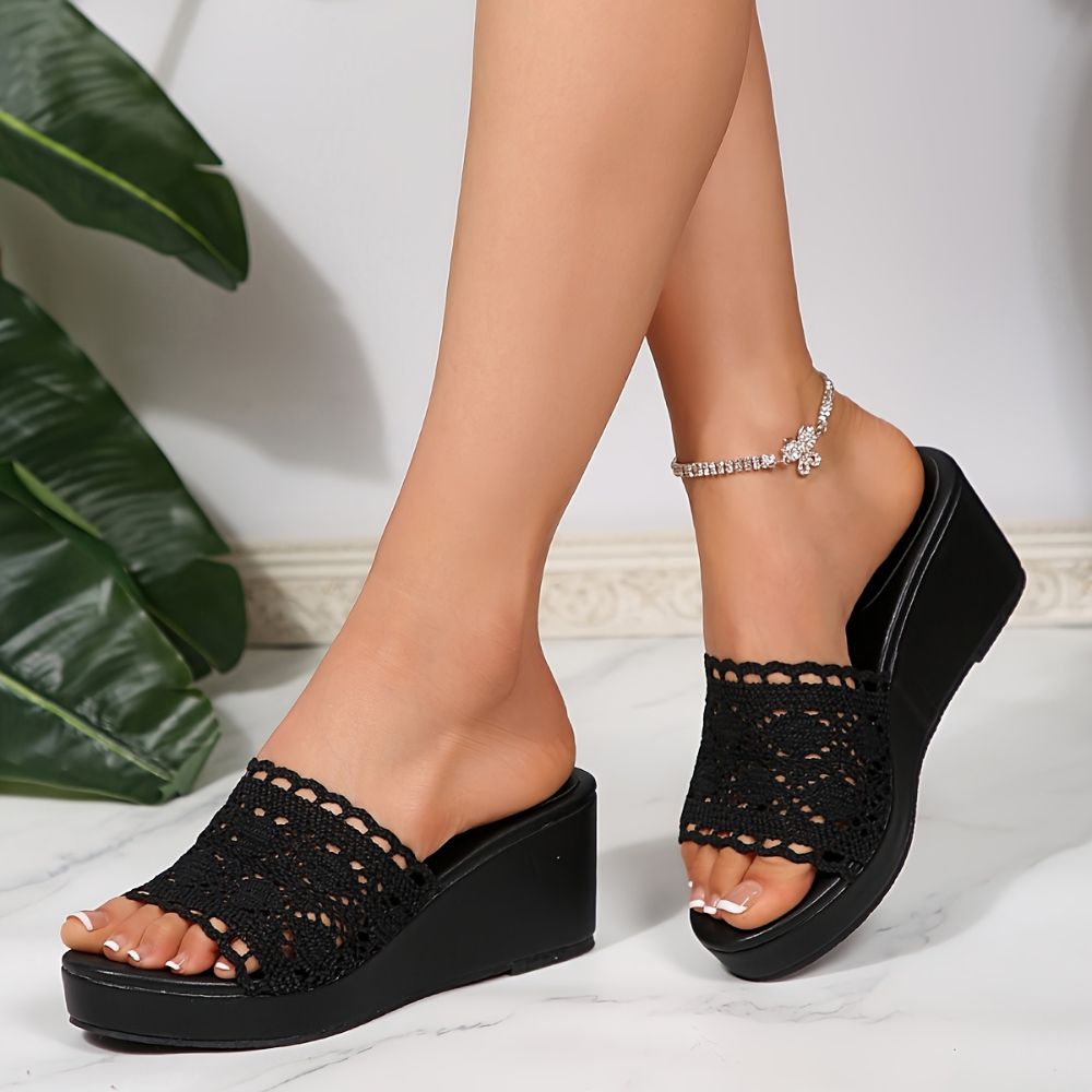 Women's Platform Sandals with Crochet Design