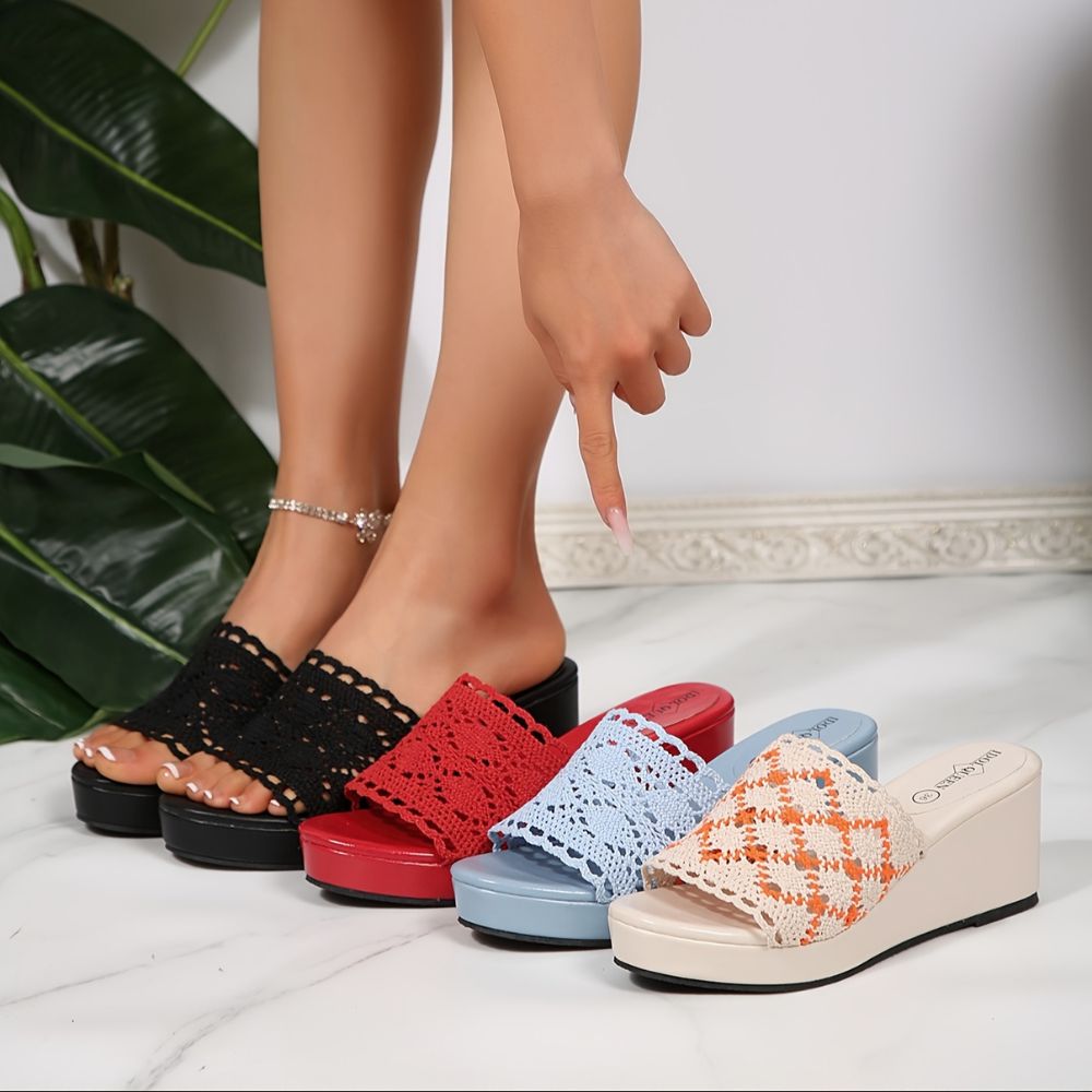 Women's Platform Sandals with Crochet Design