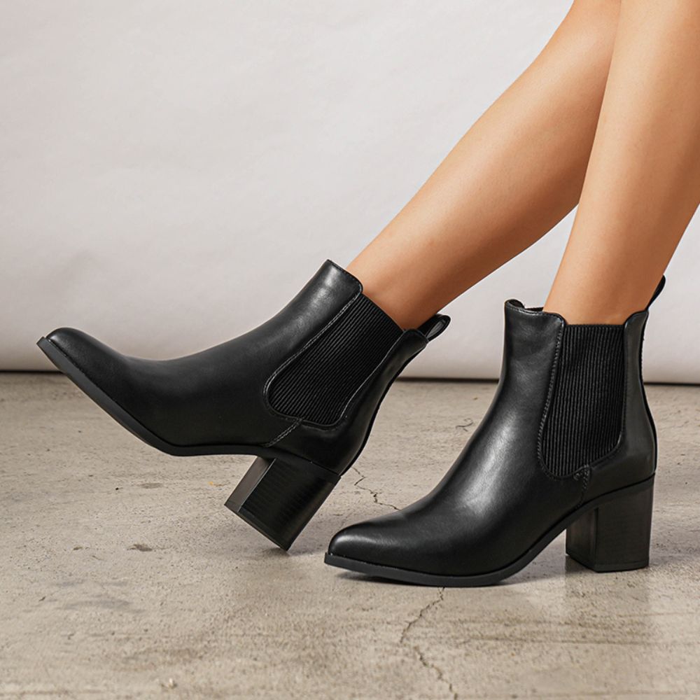 Women’s chunky heel ankle boots with pointed toe