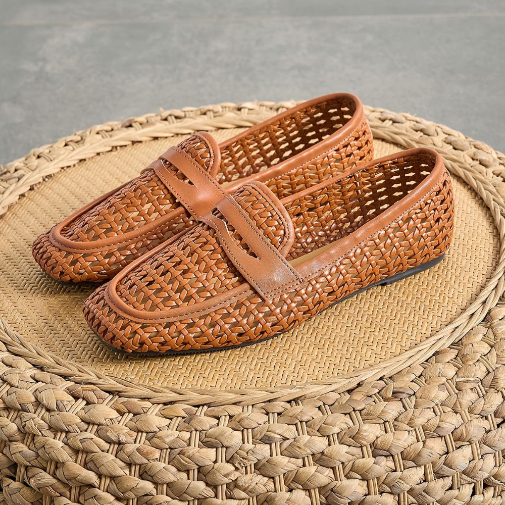 Women's breathable woven loafers with square toe