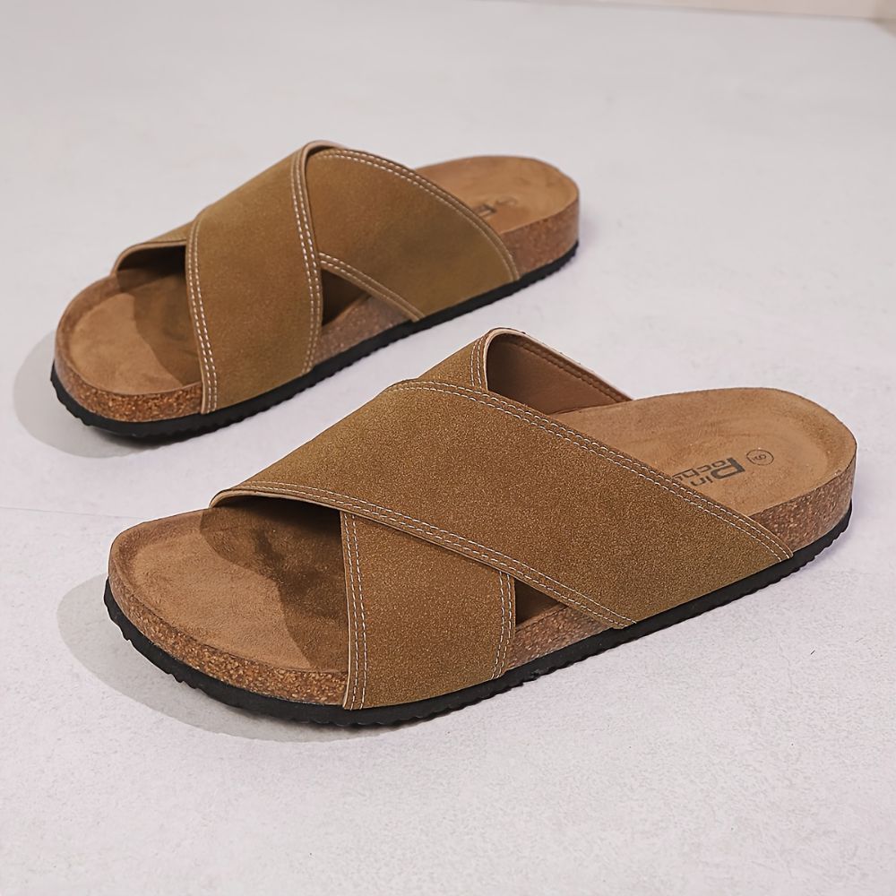 Men crossover strap slip on slippers