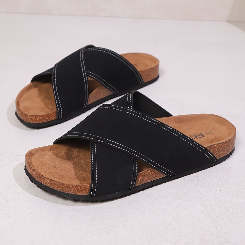 Men crossover strap slip on slippers