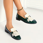 Women's square-toe color-block loafers with tassels